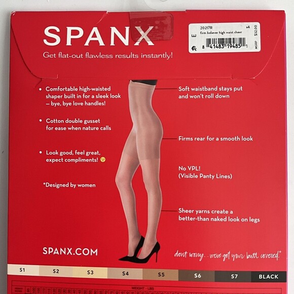 Spanx Shaping Sheers Size E Shade S4 15 Denier Leg High-waisted 195 - 265lbs - Picture 8 of 10